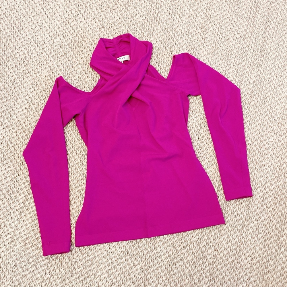 Revolve Milly Cross Neck long Sleeve Top fuchsia hot pink stretch small